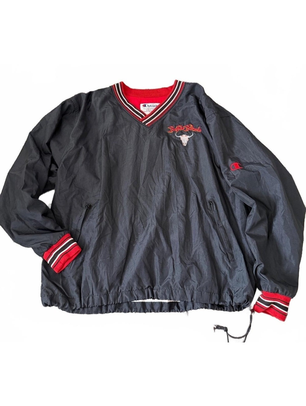 Vintage Champion Buffalo Bills Pullover Windbreaker Jacket Large Black NFL